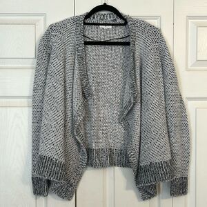 LOU & GREY Size X-Small Black White Marled Open Cardigan Wool Long Sleeves